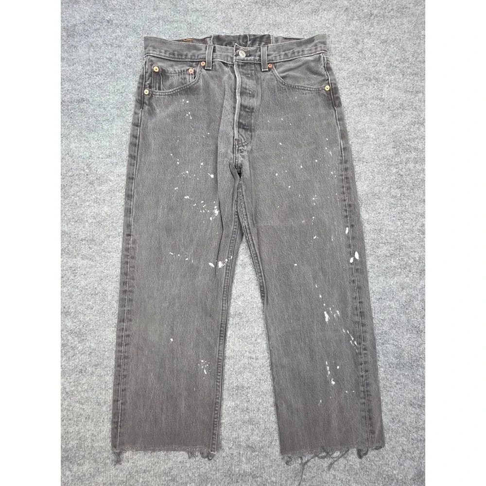 Vintage Levi's 501 Jeans Men's 32 x 30 (FITS 30 x 23) Black Splatter Raw Hem USA
